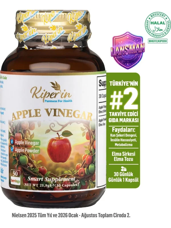 Apple Cider Vinegar | Elma Sirkesi | Açlık Kontrol ve Sindirim Destek Takviyesi | 30 Kapsül(500mg)