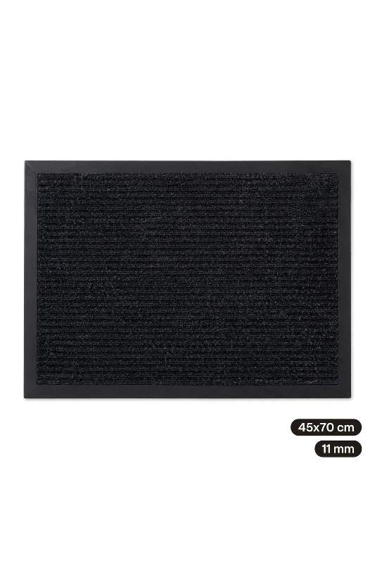 Delta KK001A Siyah Halılı Kauçuk Kenarlı Fitilli Kapı Önü Paspası Kaymaz Taban Toz ve Kir Tutucu 45x70 cm