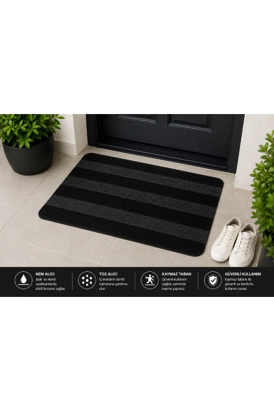Delta CC002A Siyah Kaymaz Taban Nem Alıcı Toz Alıcı Kapı Önü Paspası Uv Dayanıklı 45x70 Cm
