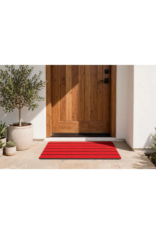 Delta CC009A Kırmızı Çizgili Kaymaz Taban Su Geçirmez Yıkanabilir Kapı Önü Paspası 45x70 cm
