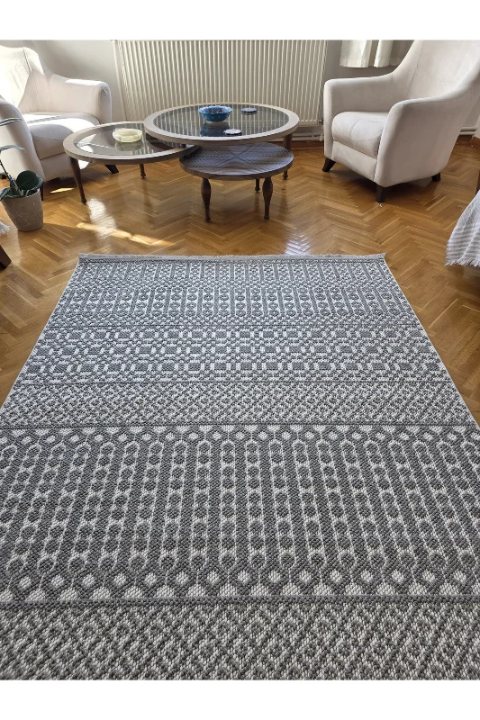 Enjoy 0223 Krem Gri İskandinav Sisal Bukle Yumuşak Özel Ölçü Salon Koridor Mutfak Halısı Yolluk
