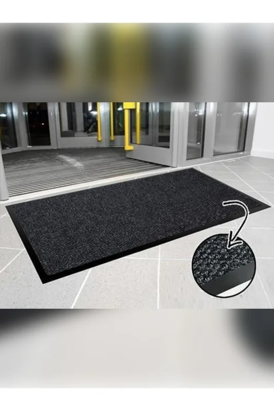 Dekoratif Nem ve Toz Alıcı Kapı Önü Paspası Kaymaz Tabanlı İç ve Dış Mekan Kapı Halısı 45x70 Siyah