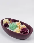 Sukulent Detaylı Kayık Dekoratif Mum 15x8,5cm Oval Taş Tozu — görsel 2