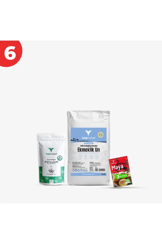 Glutensiz %100 Tam Çiğ Karabuğday Unundan Ekmeklik Un 5 Kg - Psyllium 100 gr - Kuru Maya