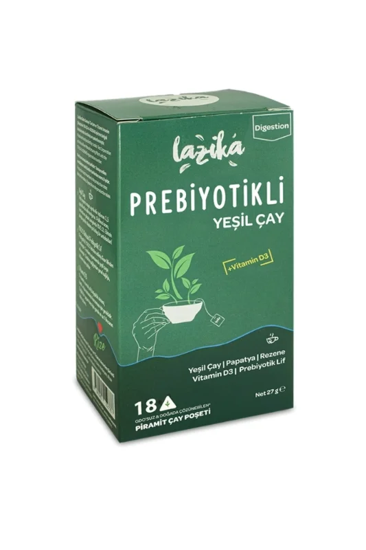 Prebiyotik Yeşil Çay 18'li PLA Piramit Poşet - El yapımı yeşil çay, Prebiyotik lif, Papatya, Rezene