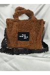 Kahverengi Peluş Teddy Yazılı Etiketli Geniş Omuz Askılı Tote Bag — görsel 2