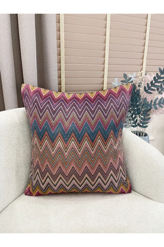 2'li Zigzag Desen Renkli Keten Görünümlü Kırlent Kılıfı (45x45)