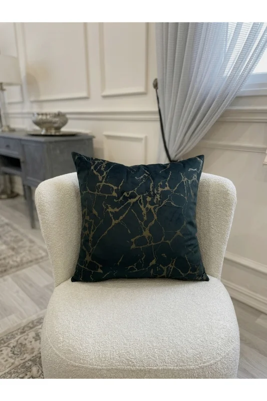 2'li Kadife Kırlent Yastık Kılıfı Siyah Renk Damar Desen (45X45)