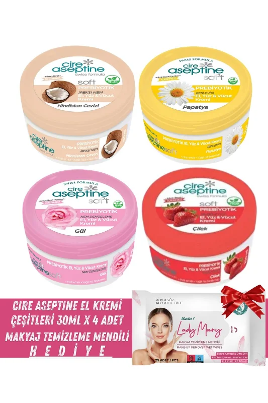 Cire Aeptine El Kremi Bakım Seti 30 ml X 4 Adet + Makyaj Temizleme Mendili 25'li Hediye