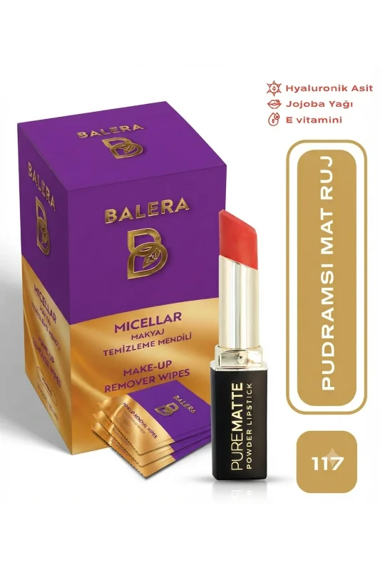 Pure Matte Powder Lipstick No: 117 - Nemlendirici Pudramsı Mat Ruj Makyaj Temizleme Mendili Hediyeli