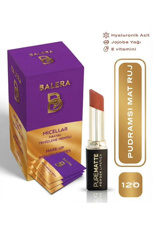 Pure Matte Powder Lipstick No: 120 - Nemlendirici Pudramsı Mat Ruj Makyaj Temizleme Mendili Hediyeli