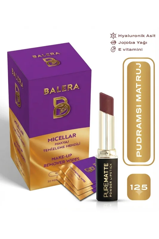 Pure Matte Powder Lipstick No: 125 - Nemlendirici Pudramsı Mat Ruj Makyaj Temizleme Mendili Hediyeli