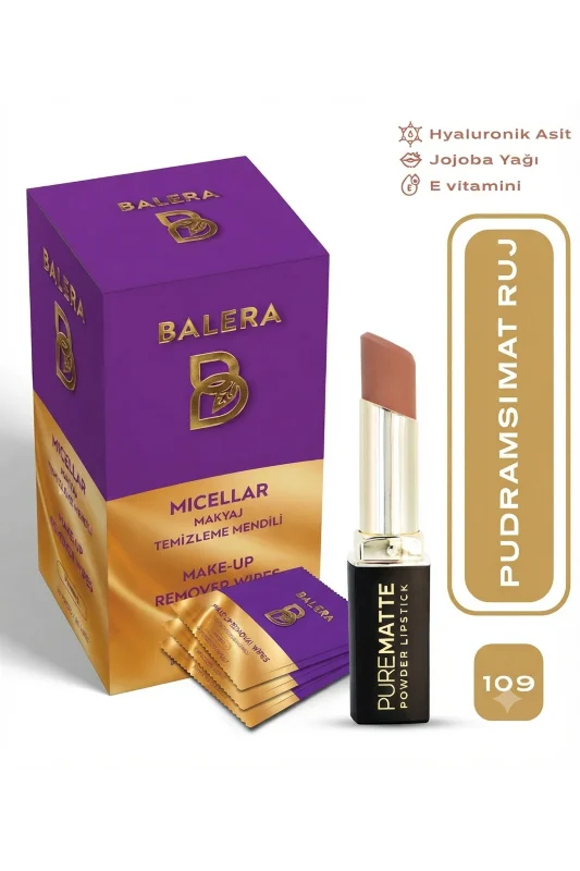 Pure Matte Powder Lipstick No: 109 - Nemlendirici Pudramsı Mat Ruj Makyaj Temizleme Mendili Hediyeli