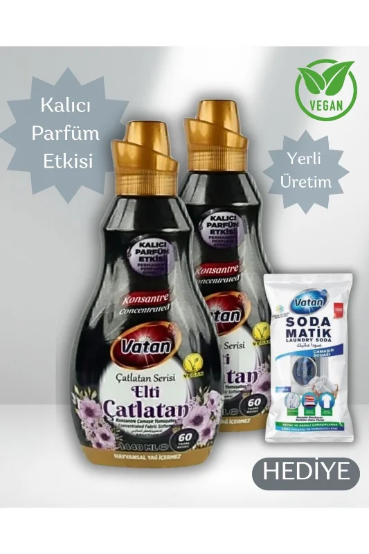 2 Adet Elti Çatlatan Konsantre Çamaşır Yumuşatıcısı HEDİYE ÇAMAŞIR SODASI - %100 Vegan, 1440 ml