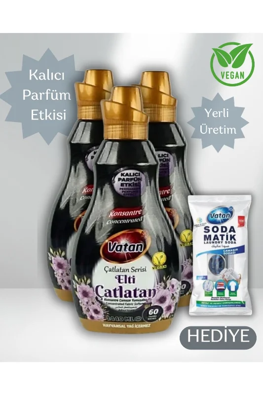 3 Adet Elti Çatlatan Konsantre Çamaşır Yumuşatıcısı HEDİYE ÇAMAŞIR SODASI - %100 Vegan, 1440 ml