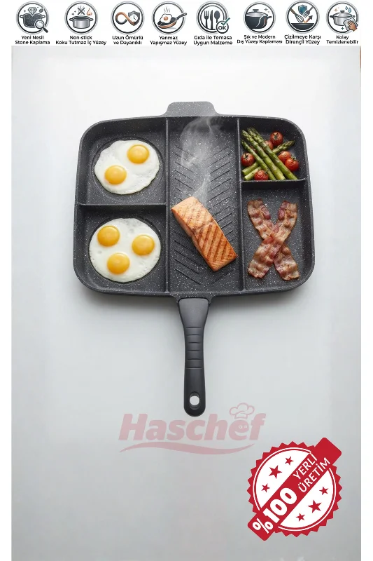 Zümrüt 5 Bölmeli Döküm Yanmaz Yapışmaz Koku Tutmaz Tava 38 Cm