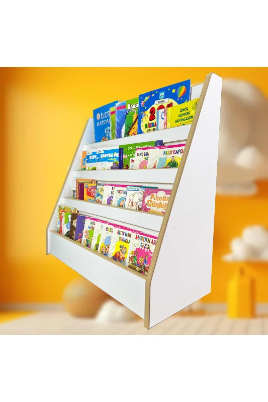Melis 4 Raflı Kitaplık - Montessori Kitaplık - Çocuk Odası Kitap Rafı - Yerden Kitaplık