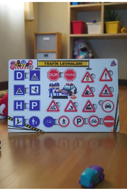 Eğitici Trafik Levhaları ve İşaretleri - Açıklamalı Ahşap Oyuncak Puzzle