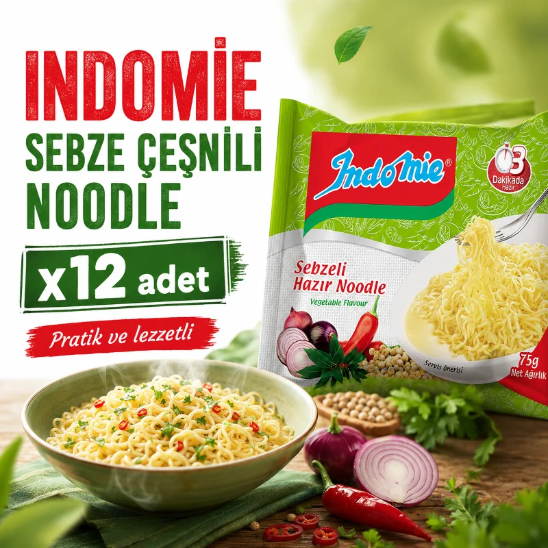 İndomie Sebze Çeşnili Hazır Noodle 75 g x12