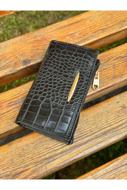 KROKO DOKULU GOLD DETAYLI LÜX GÖRÜNÜMLÜ CÜZDAN