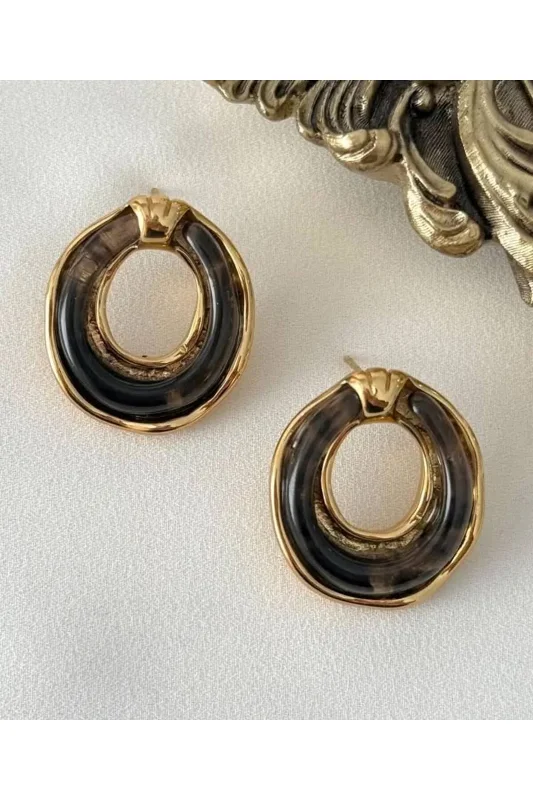 KAHVE AKRİLİK GOLD HALKA KÜPE - ŞIK ZARİF MODERN TASARIM KÜPE 316L ÇELİK ANTİALERJİK