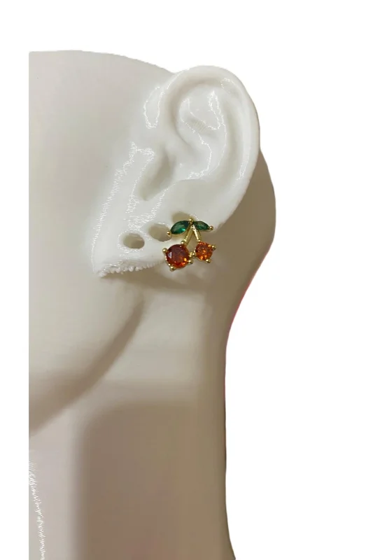 KİRAZ FİGÜRLÜ MİNİMAL TRAGUS KIKIRDAK PEARCING KÜPE ZİRKON TAŞLI GOLD ÇELİK