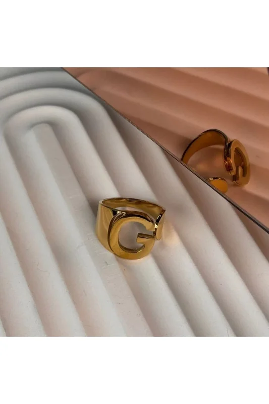 HARFLİ AYARLANABİLİR GOLD RENK ÇELİK YÜZÜK G HARFİ 316L ÇELİK
