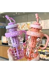 ICE CREAM Tasarımlı Pipetli Suluk – 1.3 Litre Büyük Hacimli, Şeffaf Renkli Matara, Sızdırmaz Kapak — görsel 1