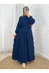 Maruna Poplin Pileli Düğmeli Elbise-NA2404 Bordo — görsel 1