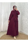 Maruna Poplin Pileli Düğmeli Elbise-NA2404 Bordo — görsel 2