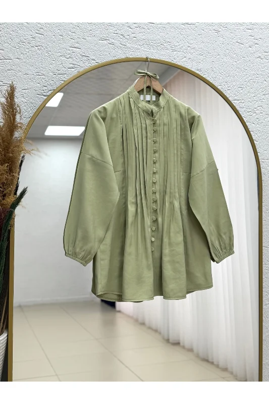 Öykü Nervürlü Düğmeli Tunik-ZN2019 Mint