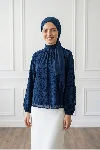 Güllü Önü Pileli Çıtır Desen Bluz-EK783-817 Lacivert — görsel 1